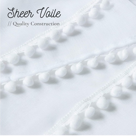 HYDE LANE Set of 2! Pom Pom White Sheer Curtains for Living Room 84 Inches Long - Picture 3 of 6